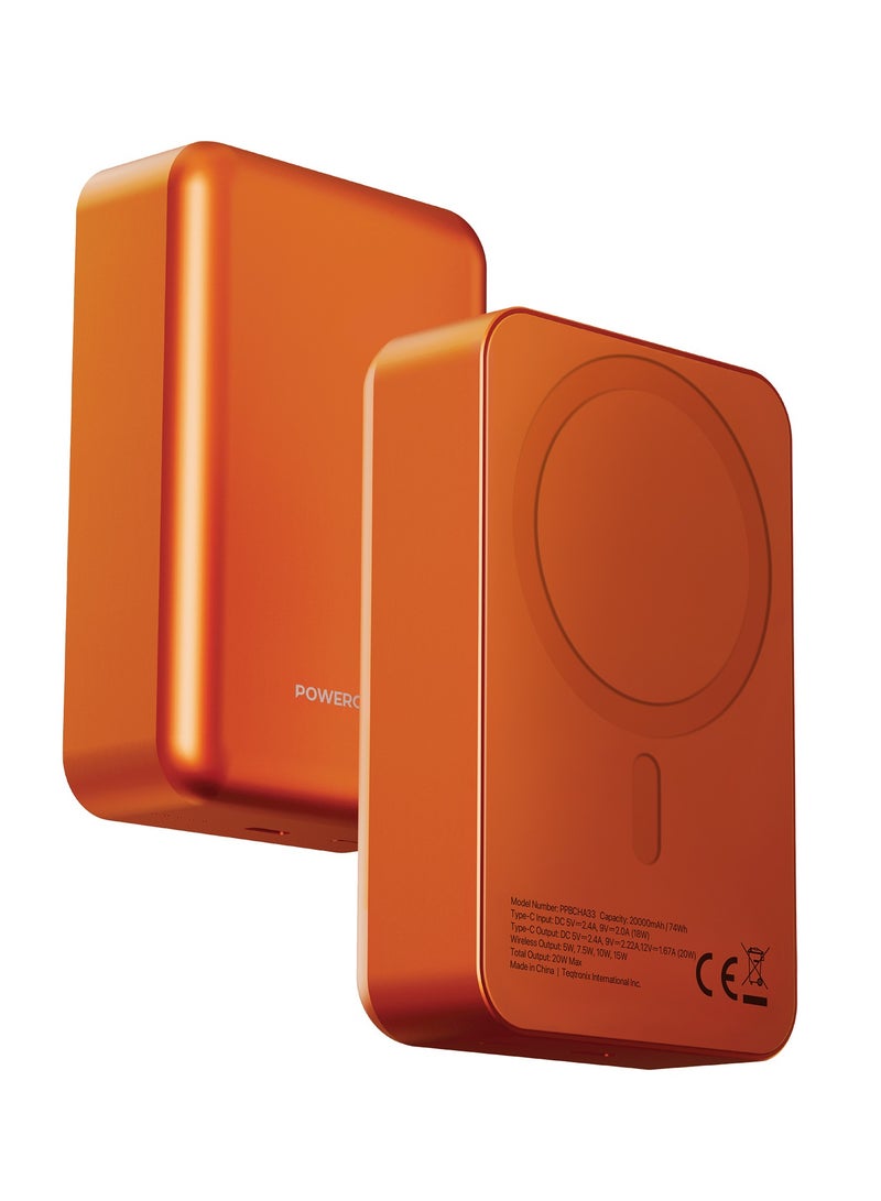 باورولوجي باور بانك 20000mAh، باور بانك MagSafe، شاحن محمول لاسلكي مع شحن سريع، حزمة بطارية مع مخرج لاسلكي 15W وشحن سلكي PD 20W للهواتف المحمولة لأجهزة iPhone 12-17، سامسونج - Image 1